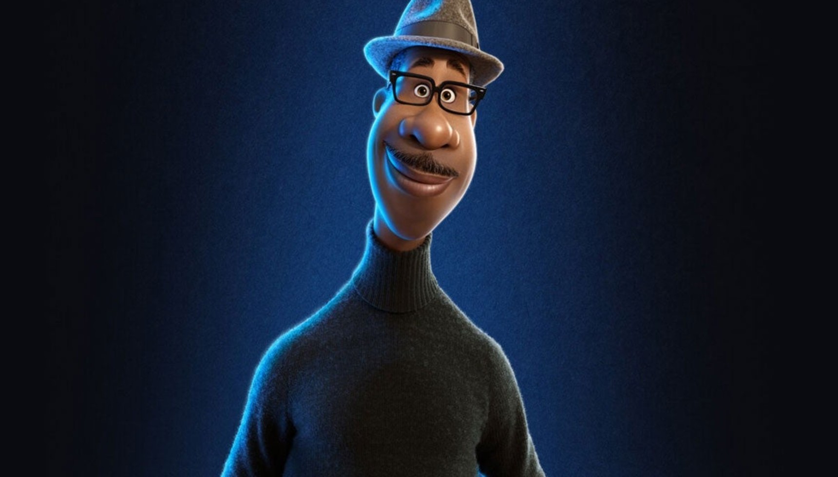 Joe Gardner from Soul standing in front of a dark blue background