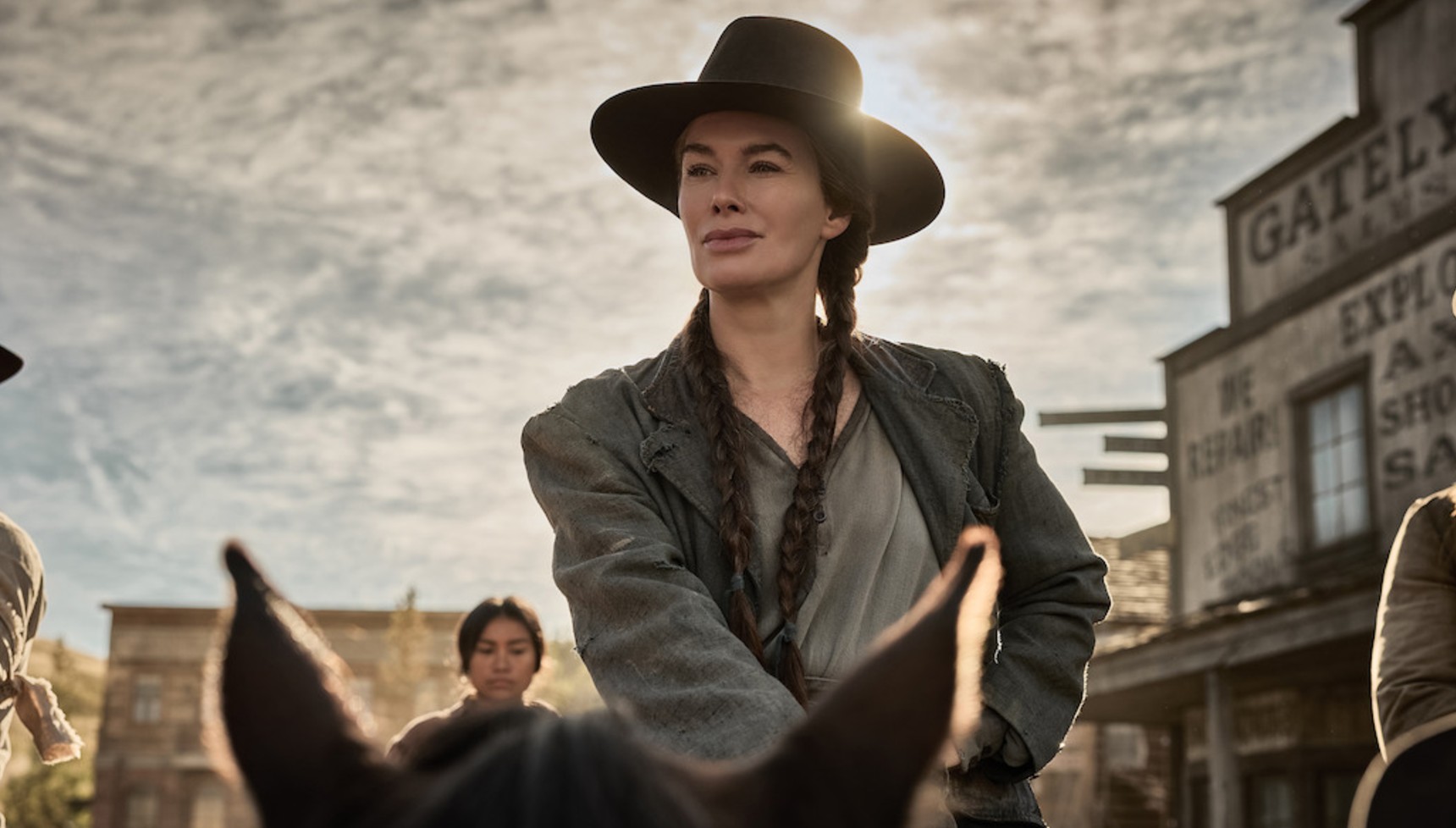 Lena Headey on a horse in The Abandons on Netflix
