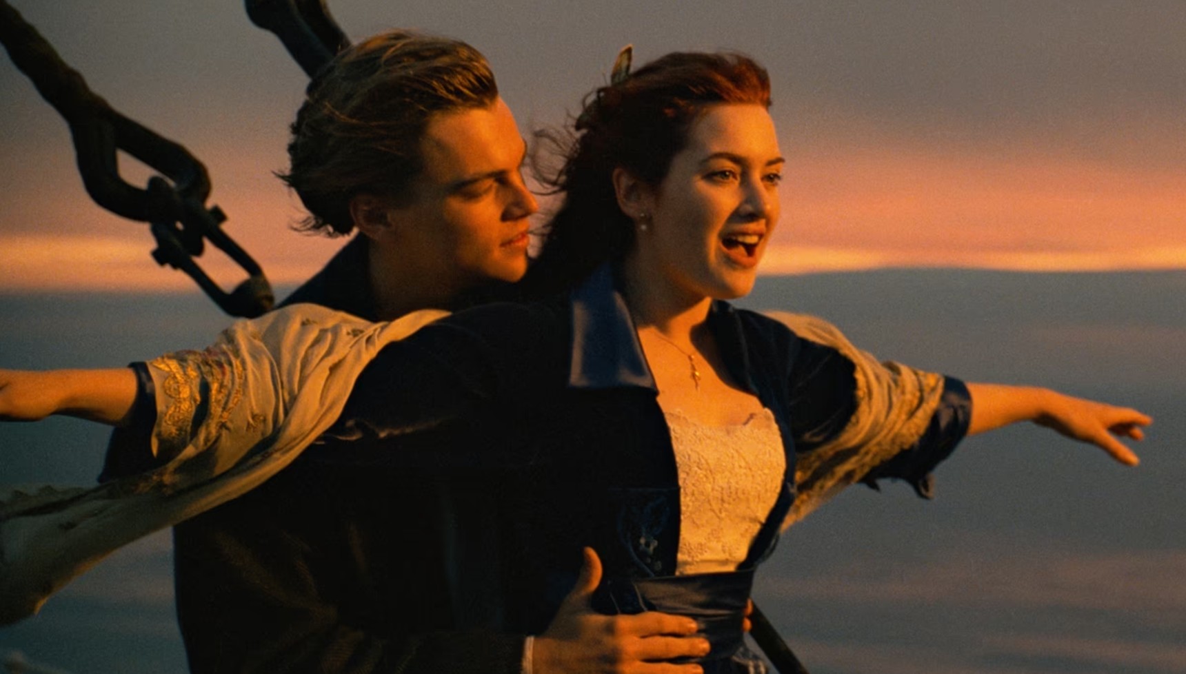 Leonardo DiCaprio's Jack with his hands around Kate Winslet's Rose in Titanic