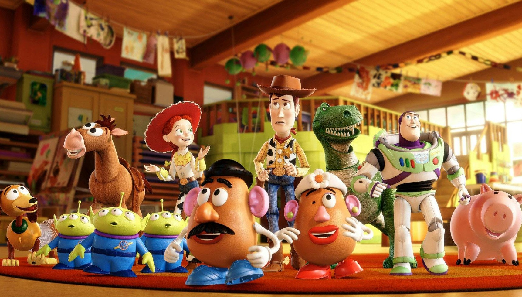 The toys in Toy Story standing together