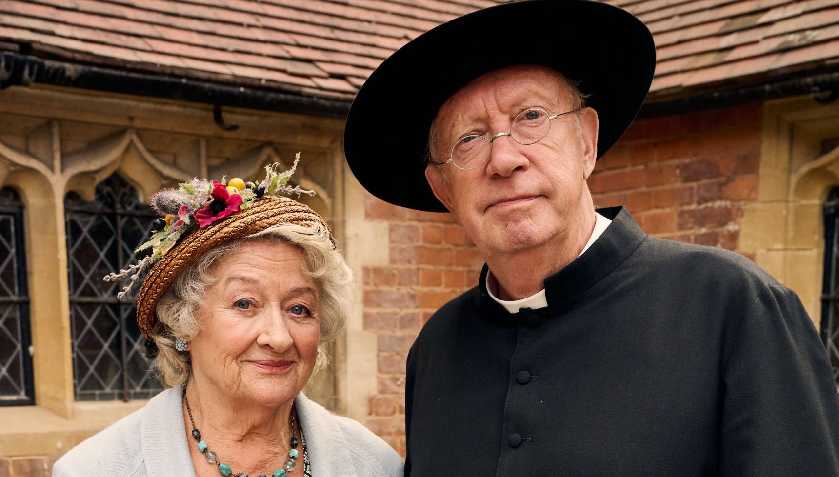 Close up of Mrs McCarthy with Father Brown