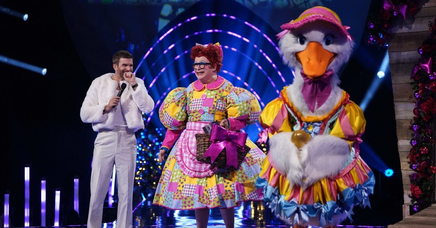 Joel Dommett, Christopher Biggins and a Goose on The Masked Singer