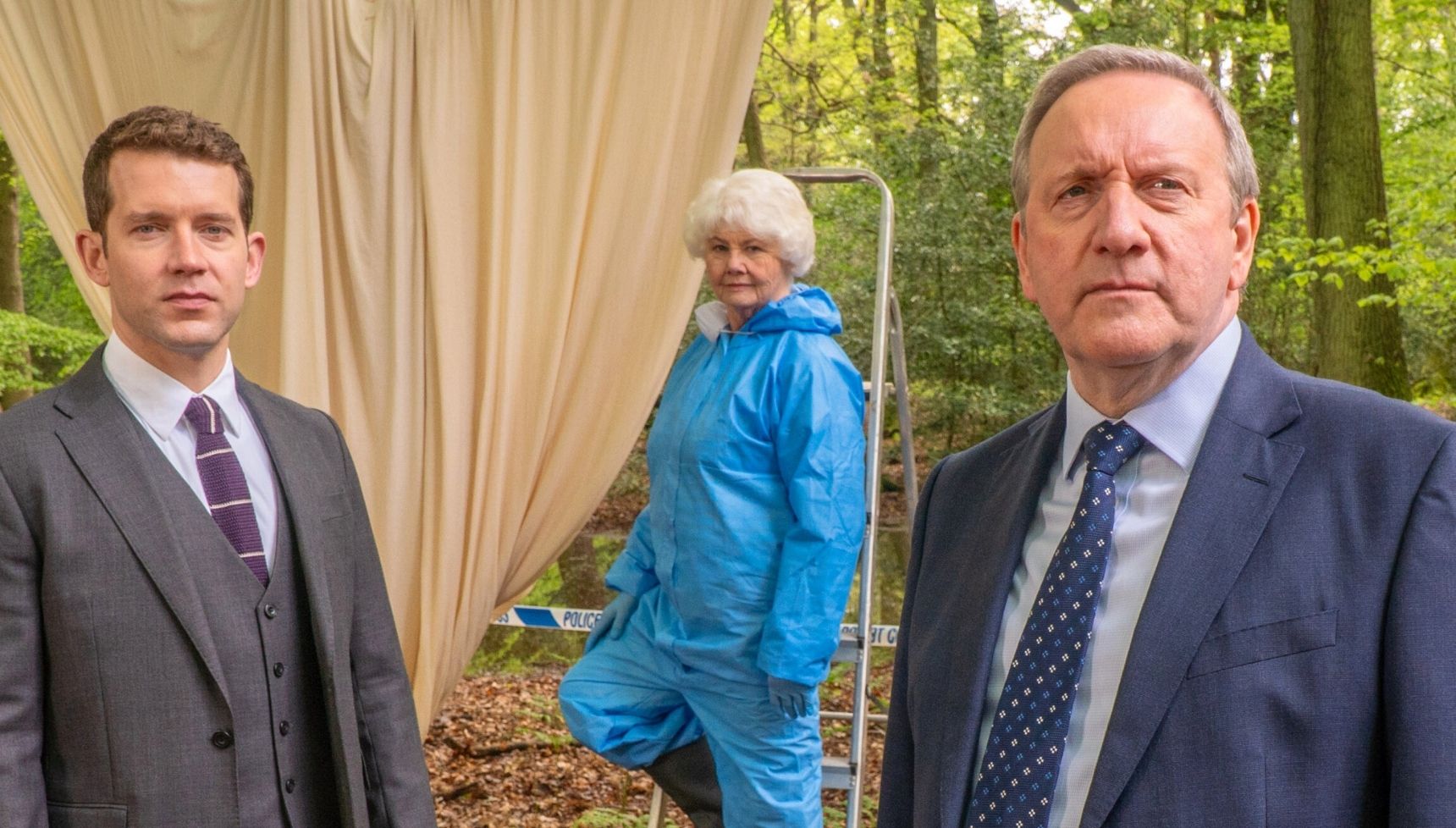 Winter, Fleur and Barnaby at a crime scene in Midsomer Murders series 24 episode 2