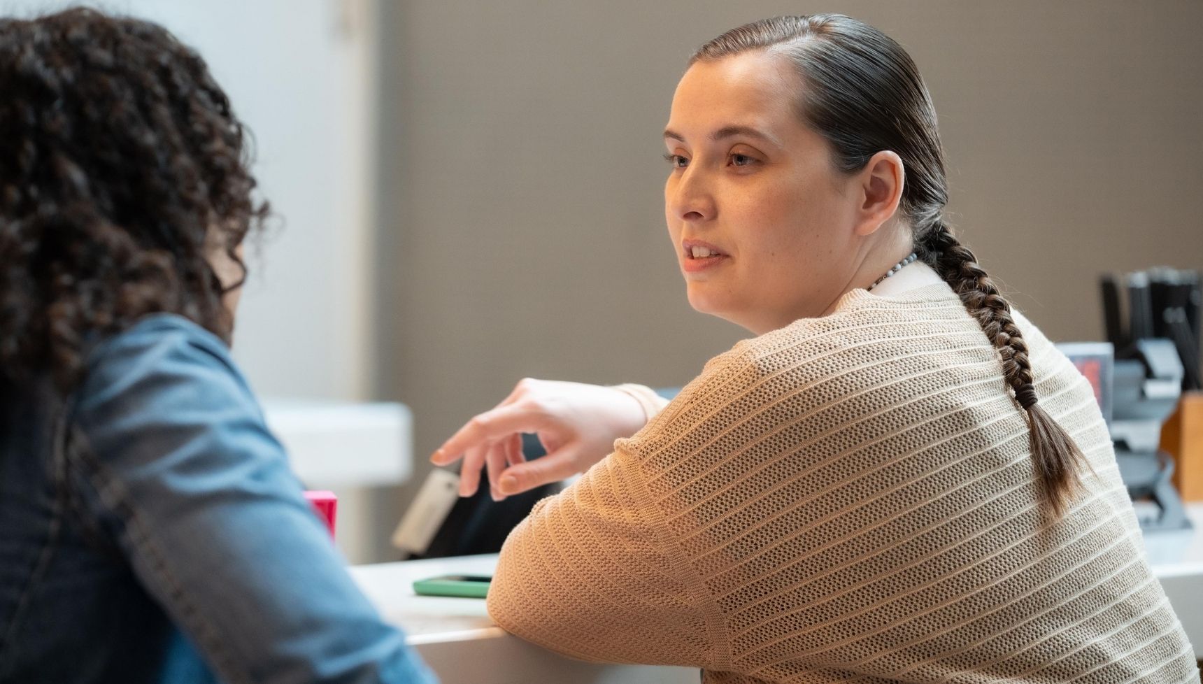 Bernie in a cream cardi on The Good Ship Murder