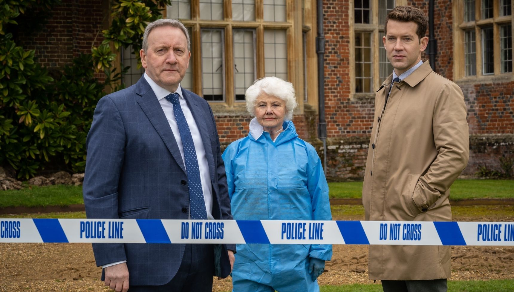 Barnaby and Winter are with Fleur in their work clothes behind police tape