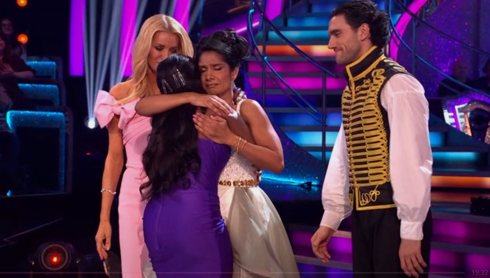Motsi Mabuse hugging Balvinder Sopal as Julian and Tess watch on