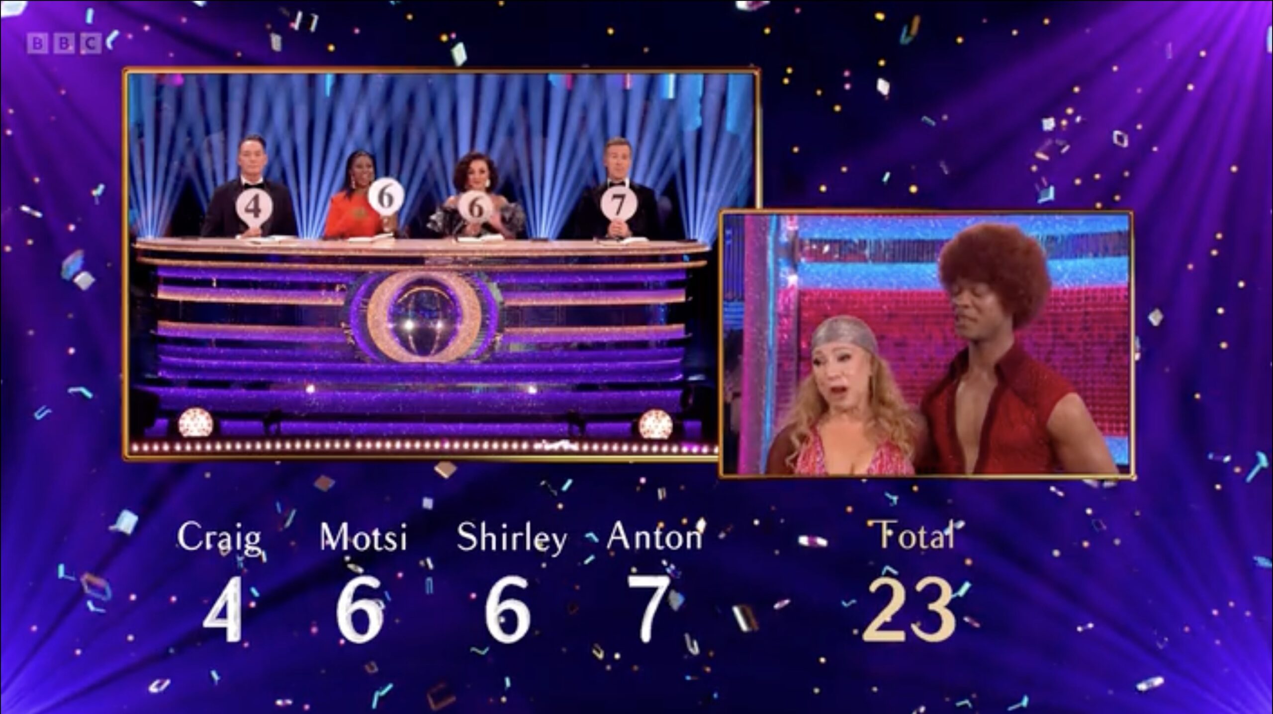 Alex Kingston and Johannes Radebe scoring on Strictly