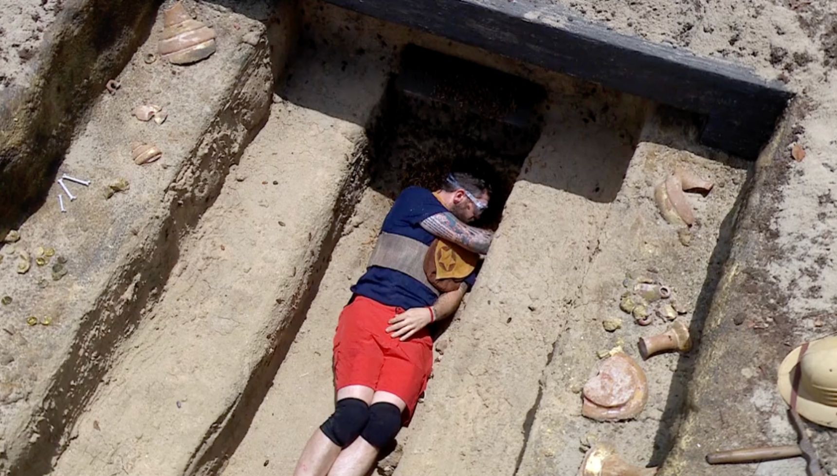 Jack in a hole trying to get stars on I'm A Celebrity