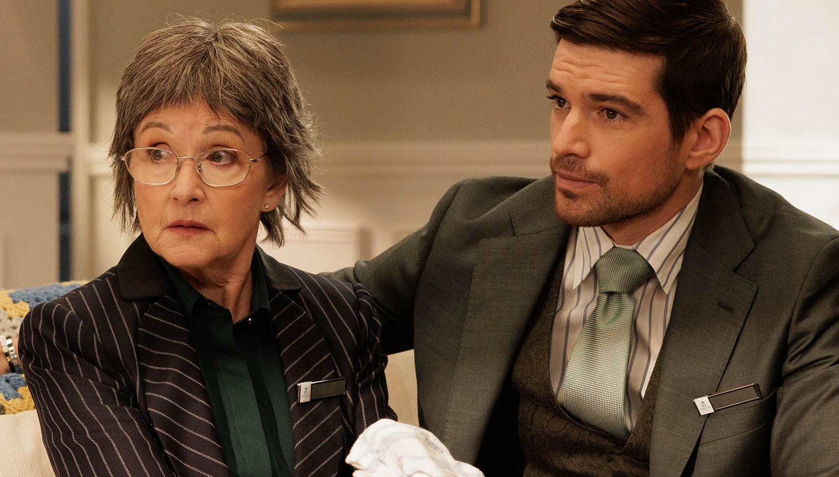 Jackie Woodburne and Jackson Gallagher as Helen and Ian in The Imposter