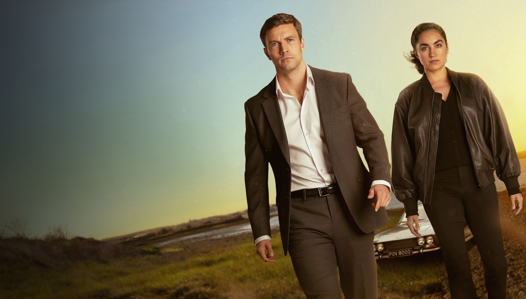 Leo Suter as DI Thomas Lynley, and Sofia Barclay as DS Barbara Havers in Lynley