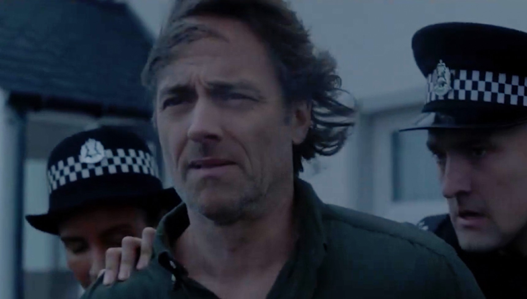Stuart Townsend as Ed Tulloch being arrested in Shetland