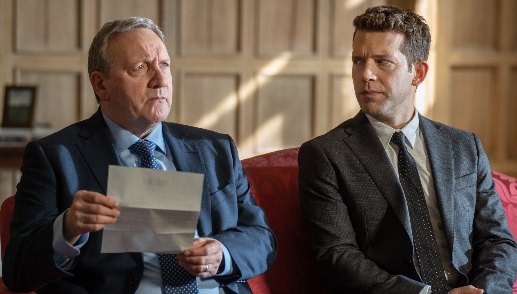 Neil Dudgeon as DCI John Barnaby, and Nick Hendrix as DS Jamie Winter in Midsomer Murders series 24