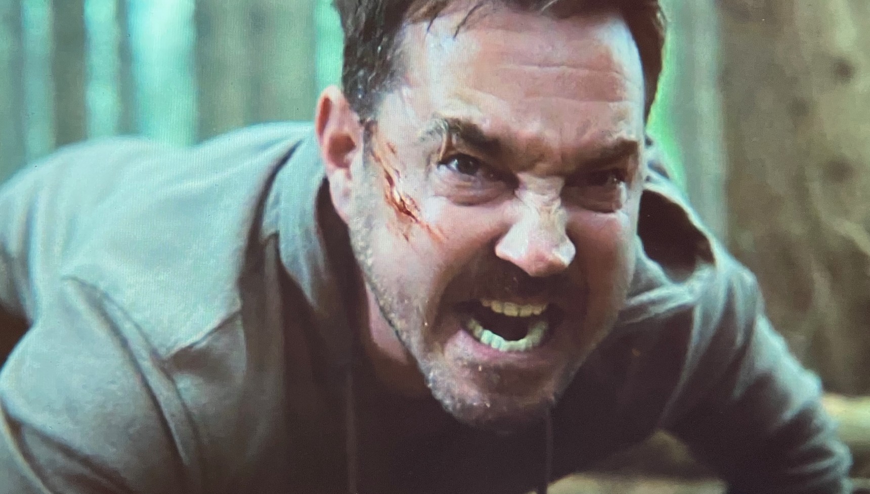 Steve Arnott shouts in anger as Calum in The Revenge Club ending