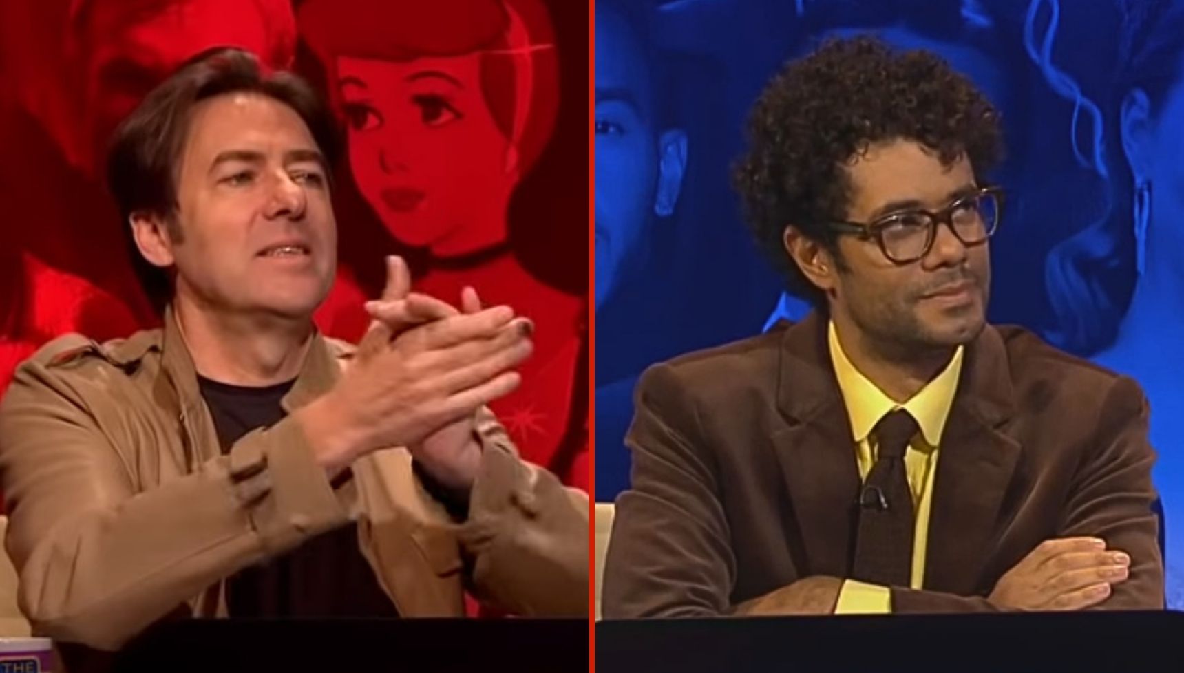 Jonathan Ross and Richard Ayoade on the panels of separate Big Fat Quizes of the Year