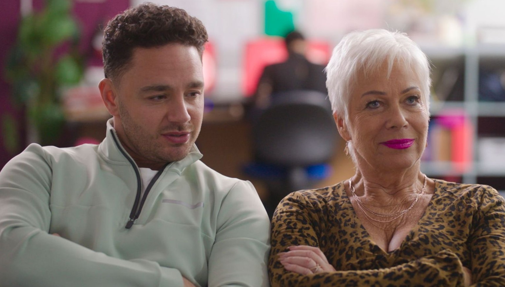 Donte Charles and Steph Haydock sitting next to each other in Waterloo Road series 17