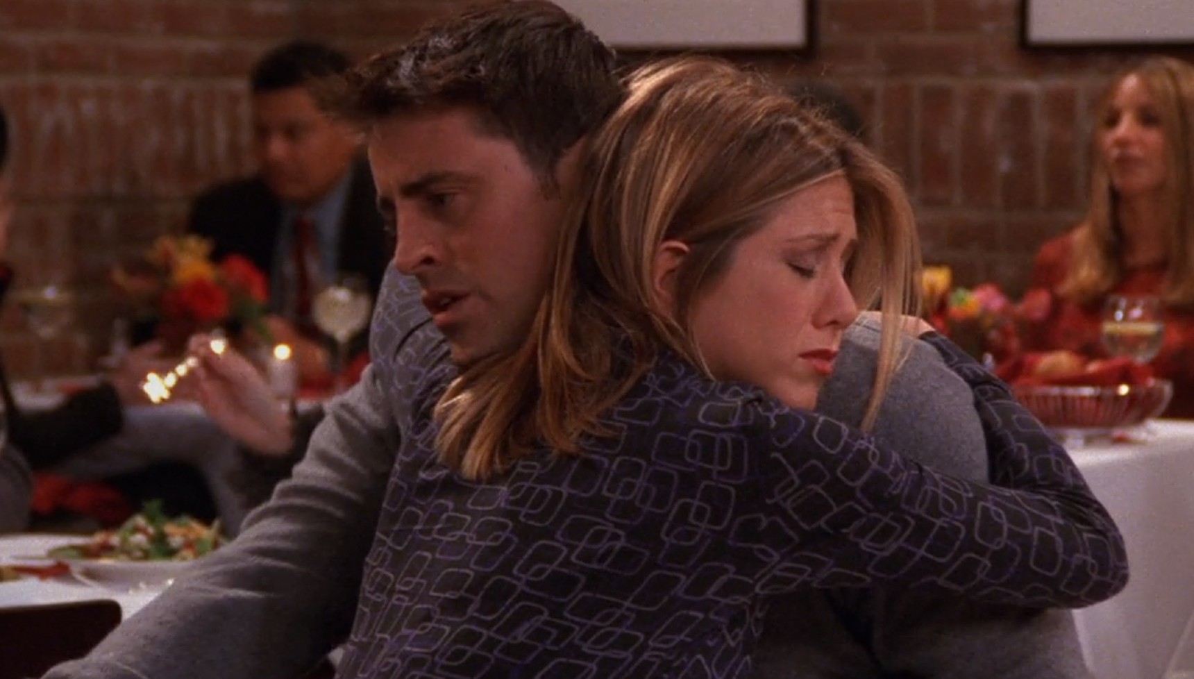 Joey hugging Rachel in Friends