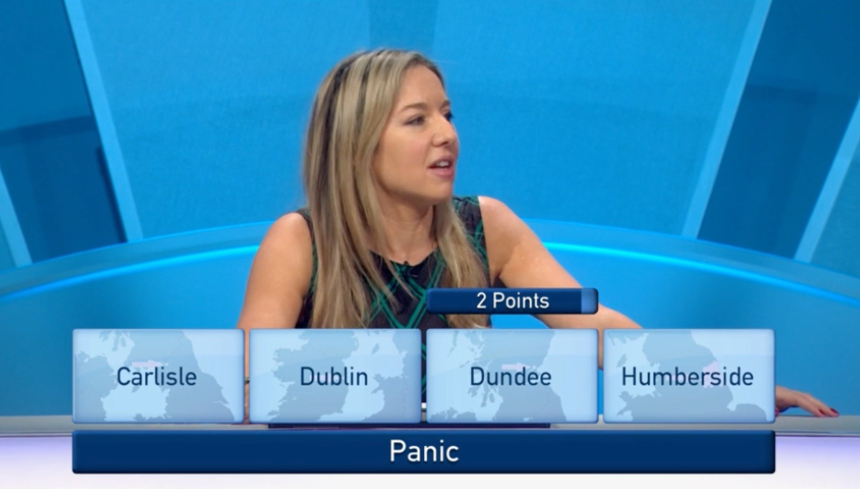 The four tiles revealed that say Carlisle, Dublin, Dundee, and Humberside in a question from Only Connect