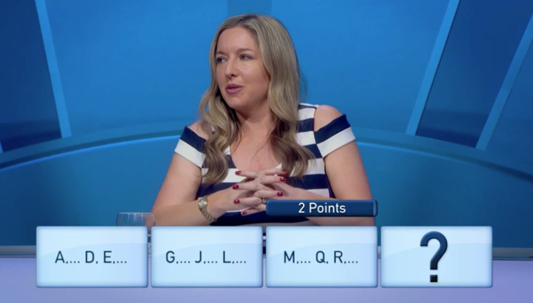 Victoria Coren Mitchell and the first three tiles of a sequence on Only Connect