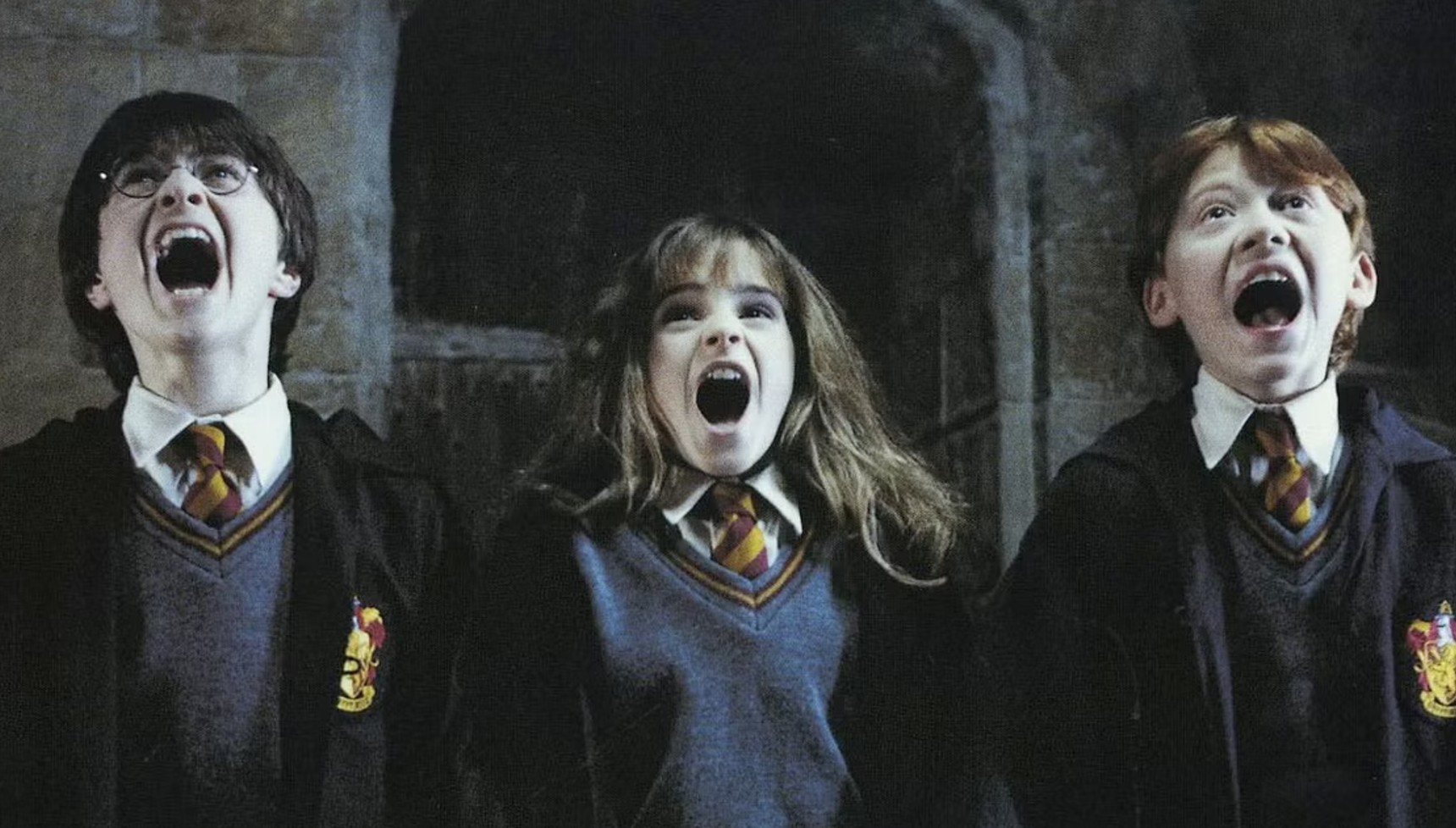Harry Potter, Hermoine, and Ron screaming