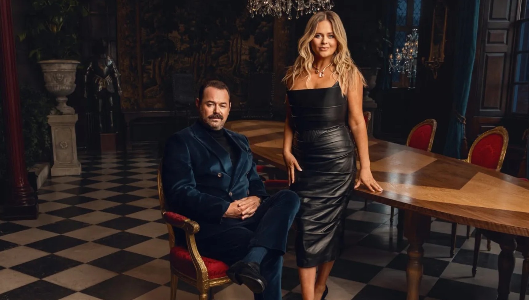 Danny Dyer and Emily Atack next to each other on the set of Nobody's Fool