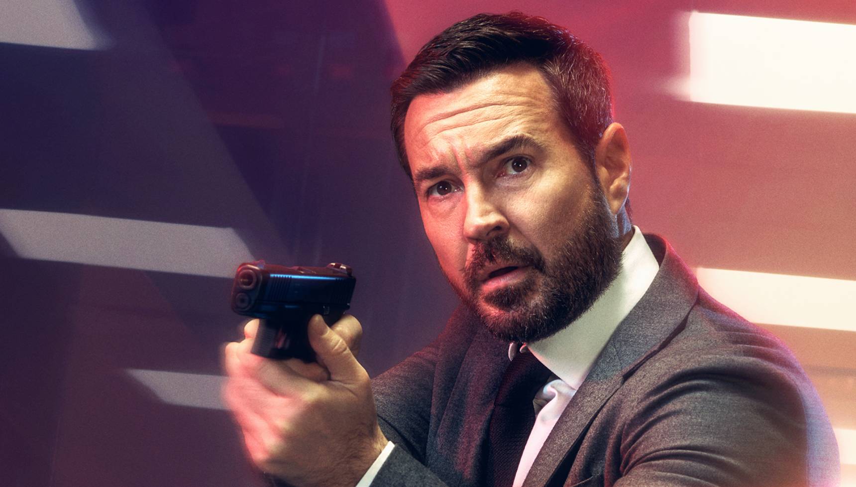 Close up of Martin Compston as Head of Embassy Security, Clay Brody in Red Eye series 2