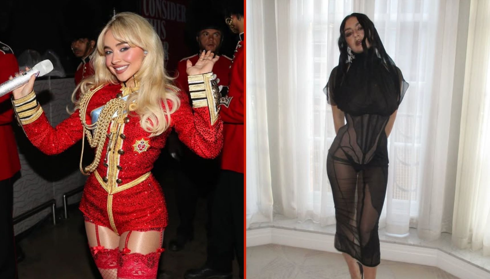 Sabrina Carpenter and Charli XCX in their outfits for the 2025 BRIT awards