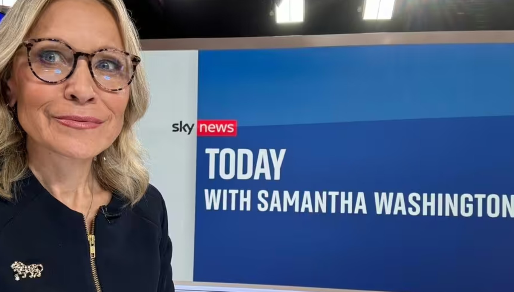 Sky News host Samantha Washington in front of her screen