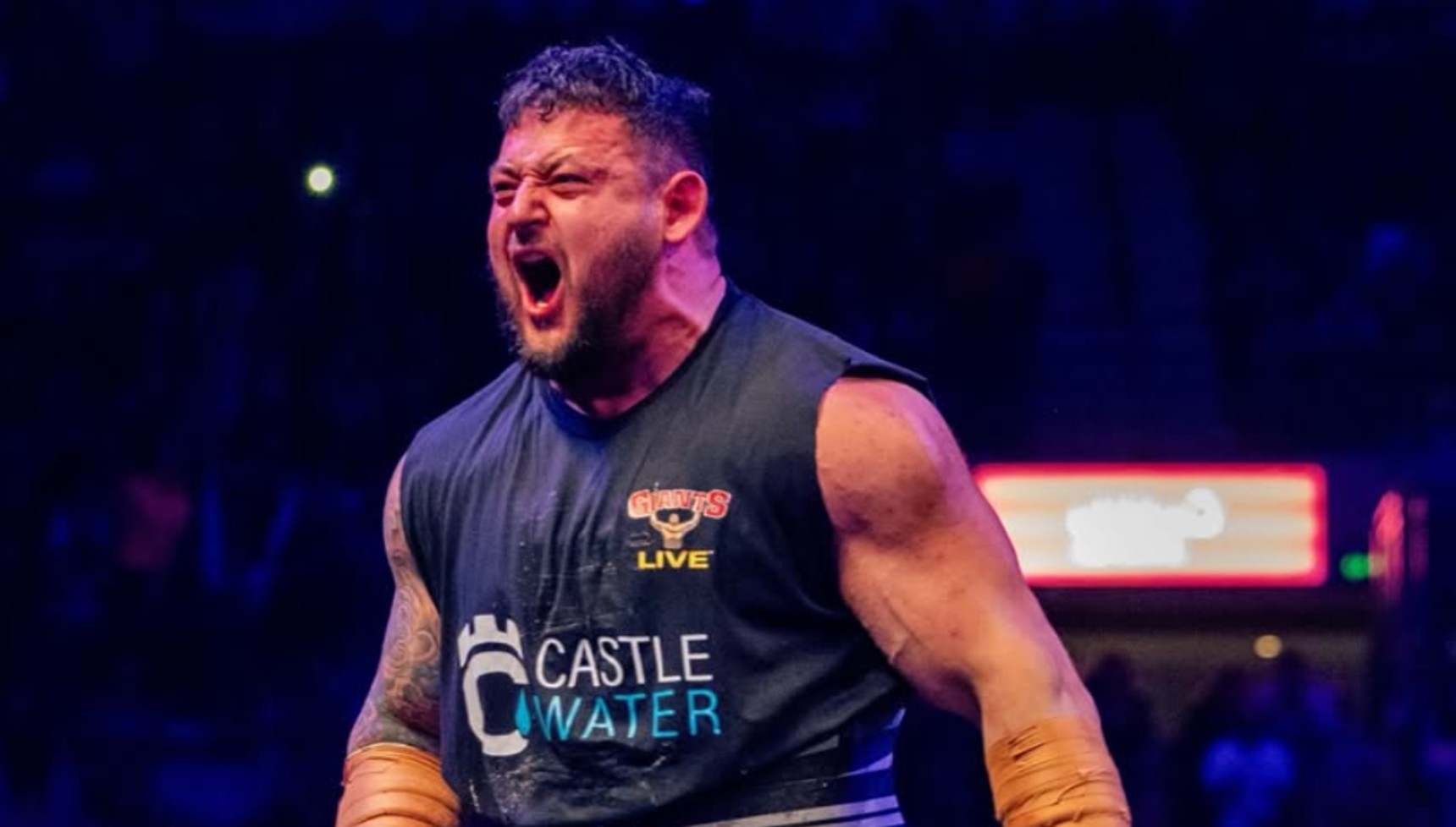 Shane Flowers screaming at Britain's Strongest Man