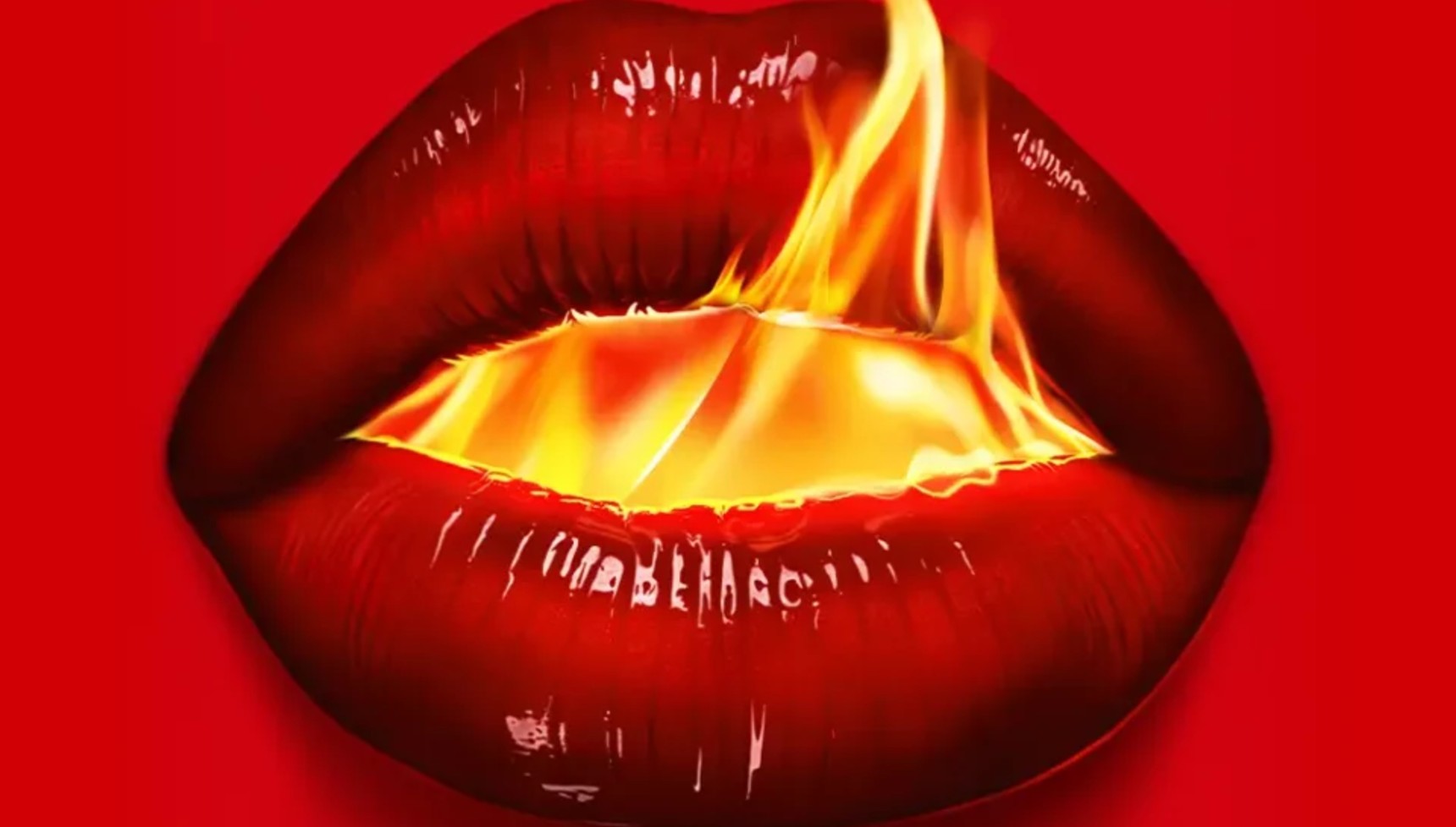 Lips breathing fire from the poster for The Beauty