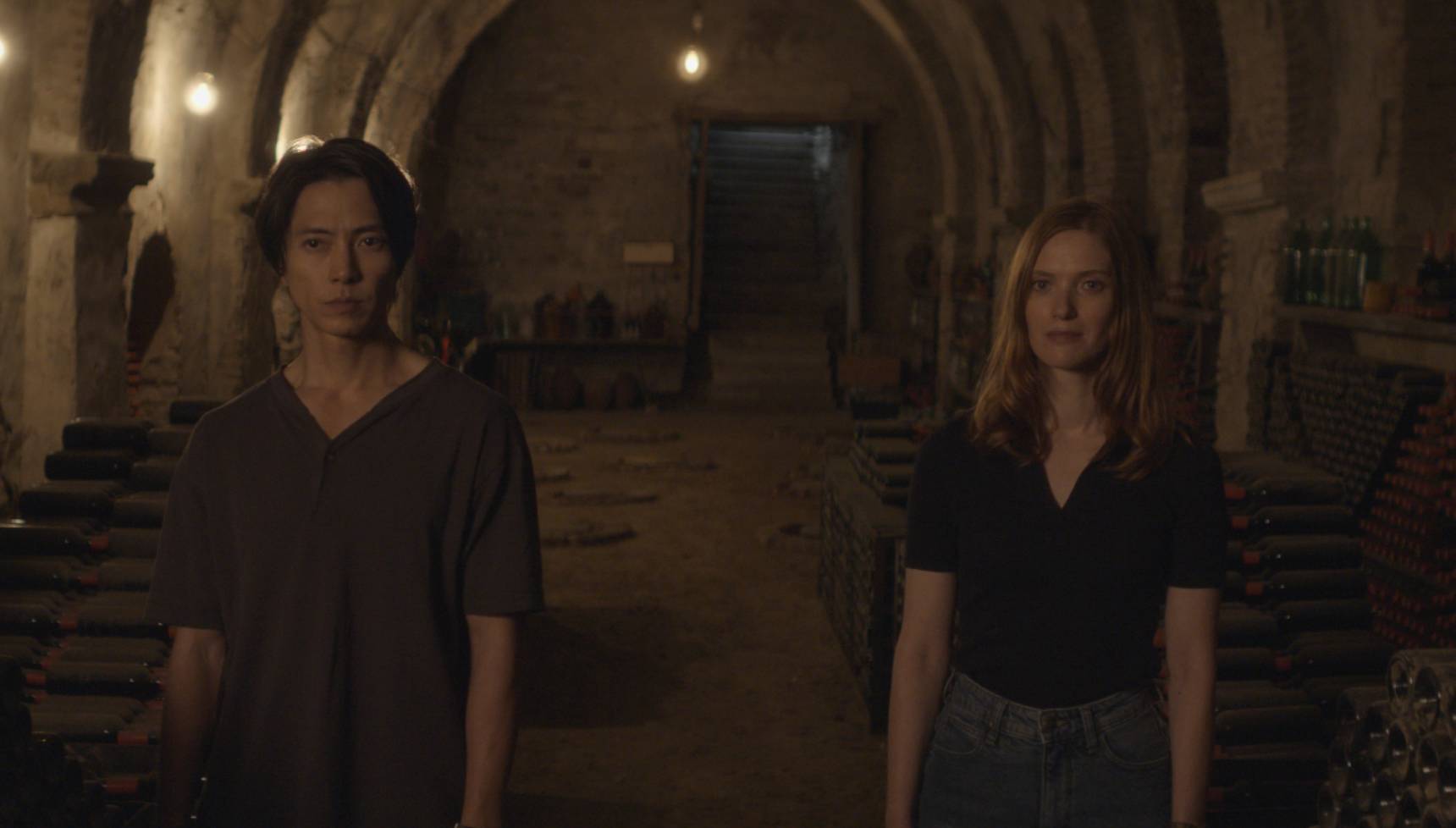 Camille and Issei in a wine cellar in Drops of God series 2