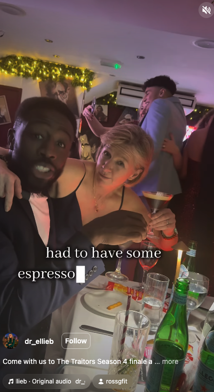 Ross and Amanda drinking espresso martinis