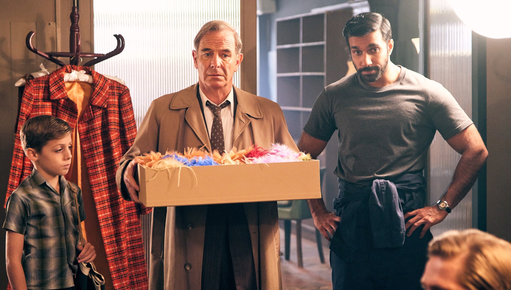 Robson Green as DI Geordie Keating and Rishi Nair as Alphy Kottaram in Grantchester series 10