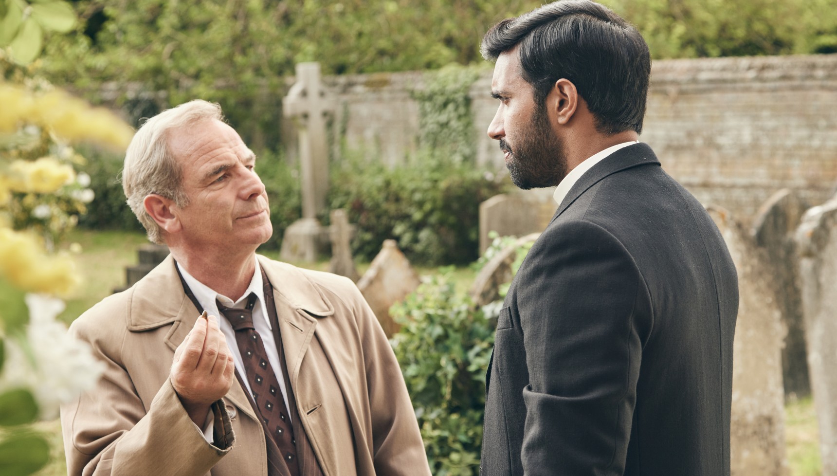 Robson Green asDI Geordie Keating and Rishi Nair as Alphy Kottaram in Grantchester series 10