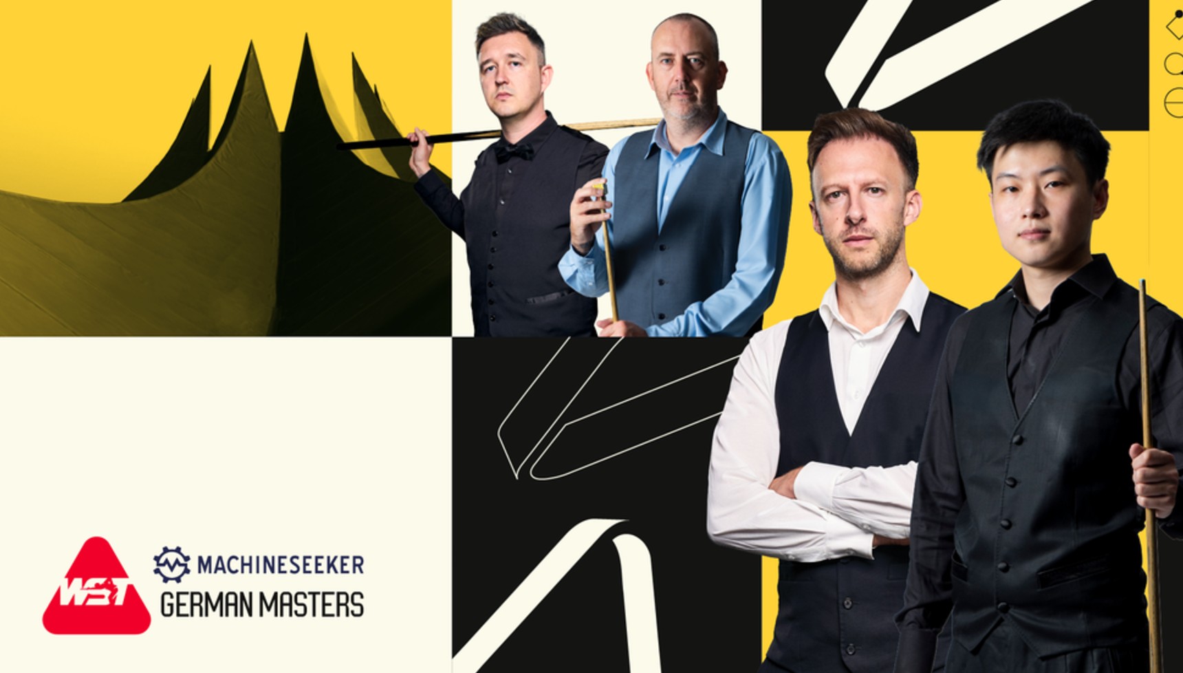 Kyren Wilson, Mark Williams, Judd Trump, and Zhao Xintong on the poster for the German Masters