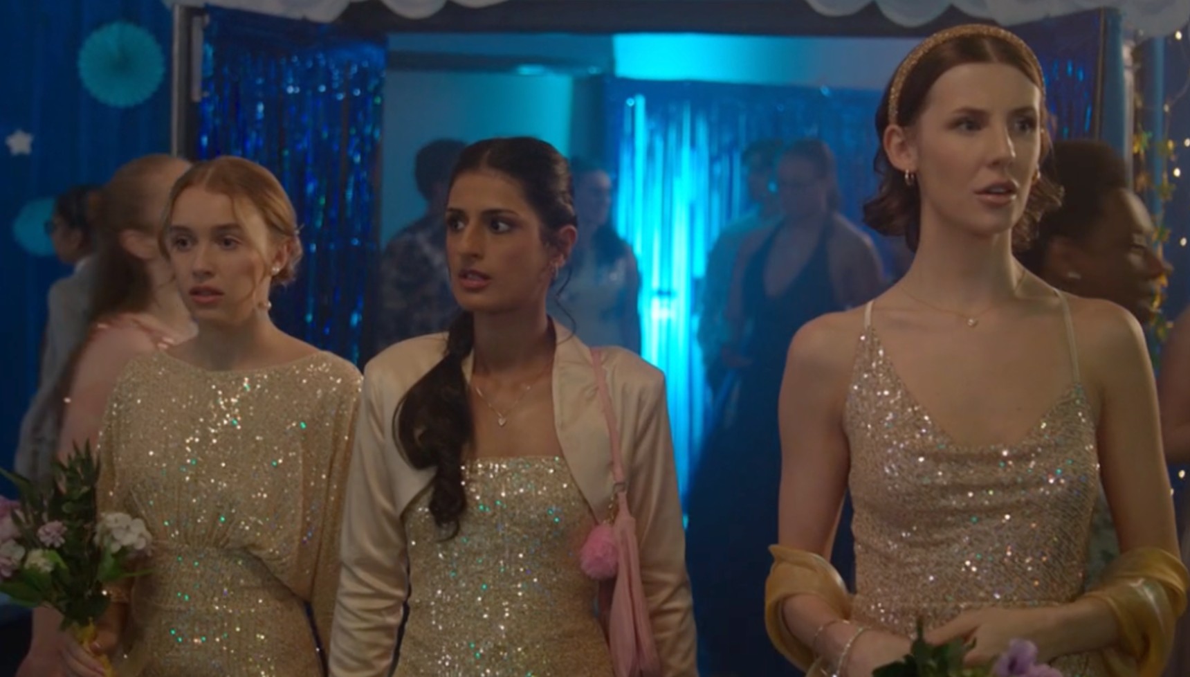 Libby, Aleena, and Lois at prom in Waterloo Road series 17