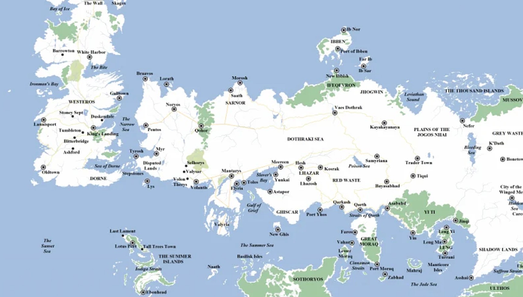 A map of the known world in George R.R. Martin's Song of Ice and Fire saga
