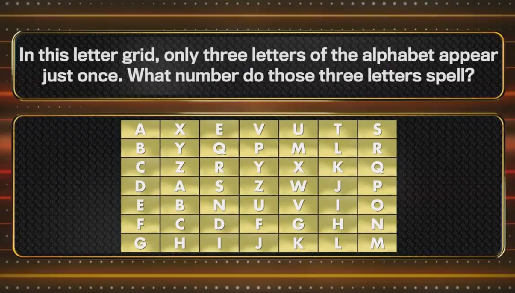A letters-based question from The 1% Club 