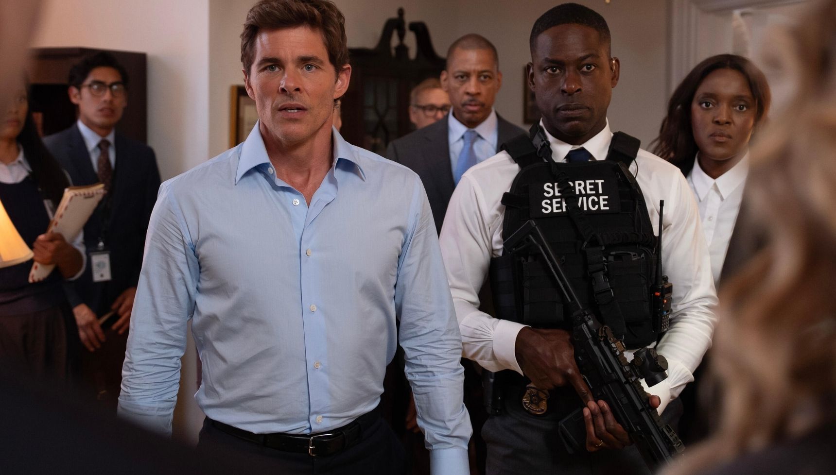 James Marsden and Sterling K Brown as the President and Xavier in Paradise season 1
