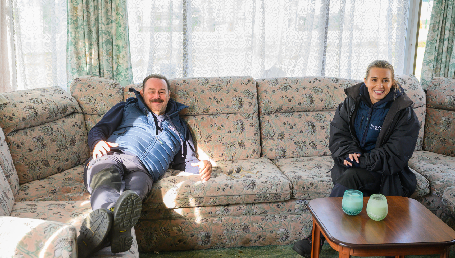 Danny and Dani Dyer in a caravan