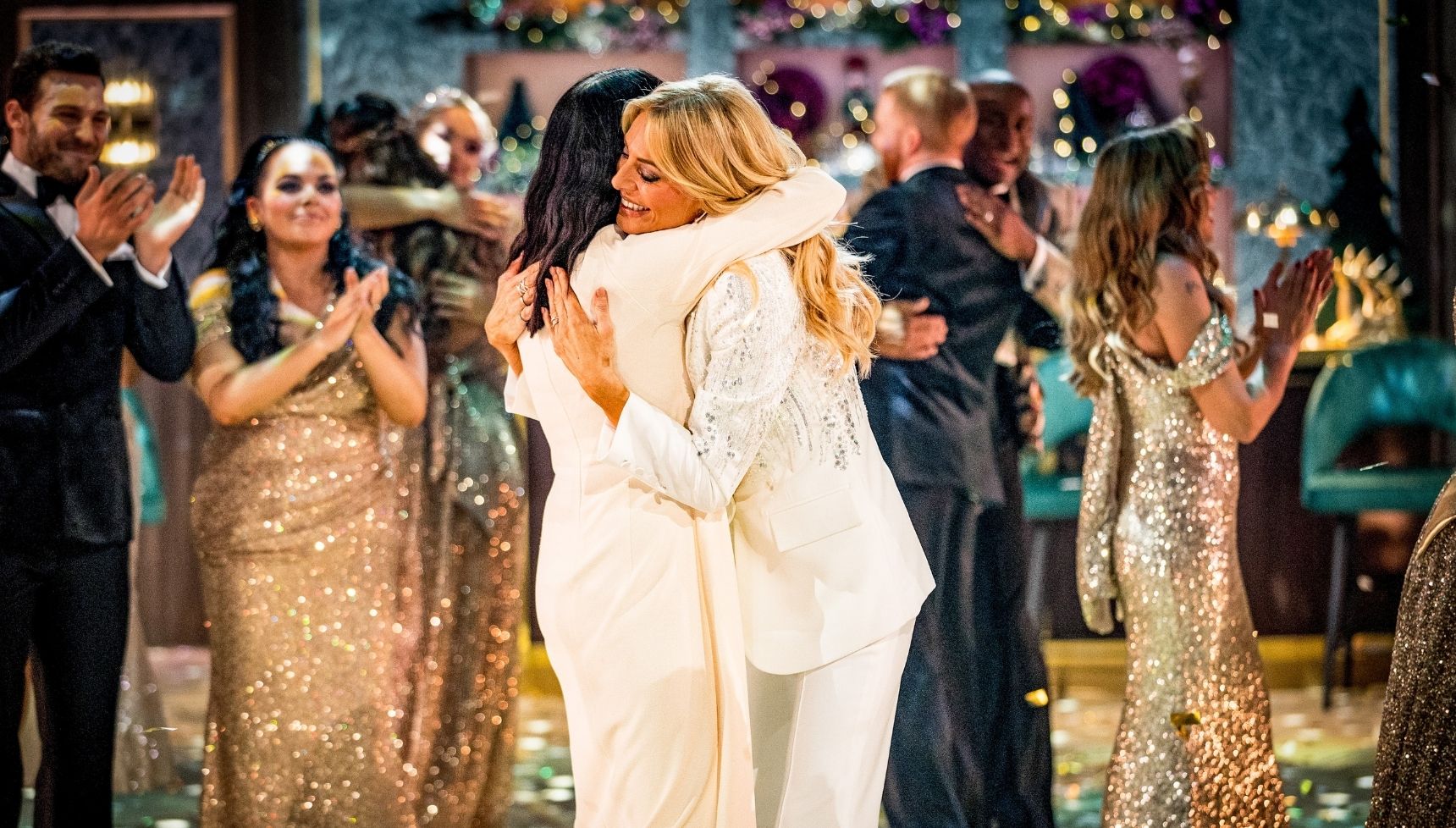 Tess and Claudia hugging on Strictly 