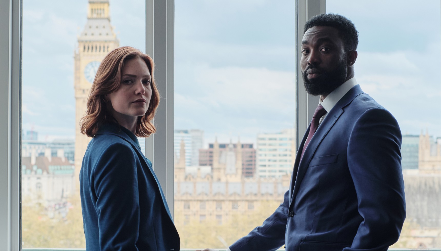 Holliday Grainger and Paapa Essiedu in The Capture series 3