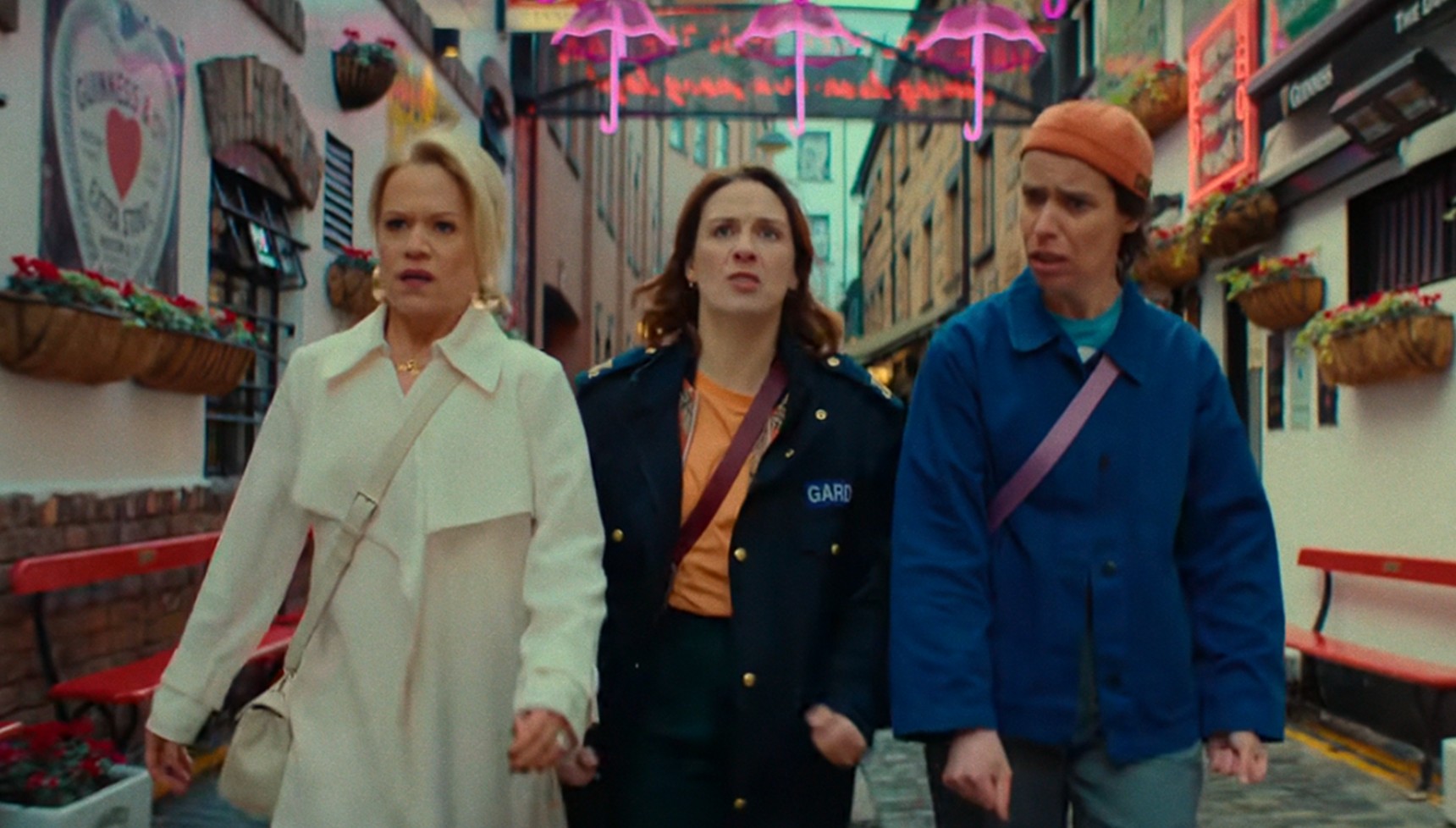 The stars of How to Get to Heaven from Belfast in Cathedral Quarter