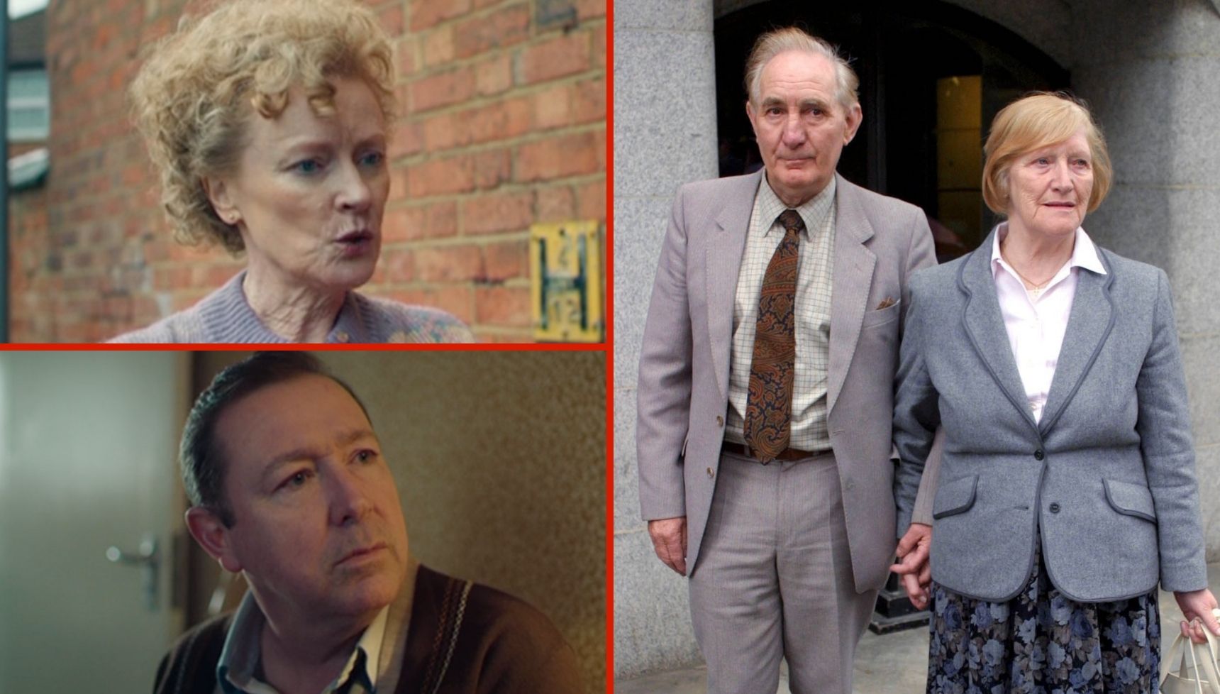 Claire Skinner and Daniel Ryan as June and David Andrews and a real life photo of them