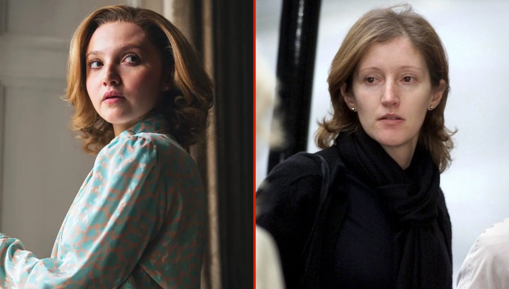 Mia McKenna-Bruce in The Lady and a real photo of Jane Andrews
