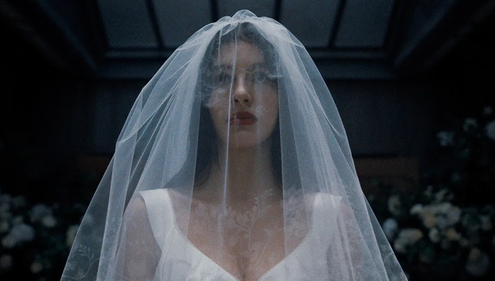 Camila Morrone in a wedding dress in Something Very Bad Is Going to Happen