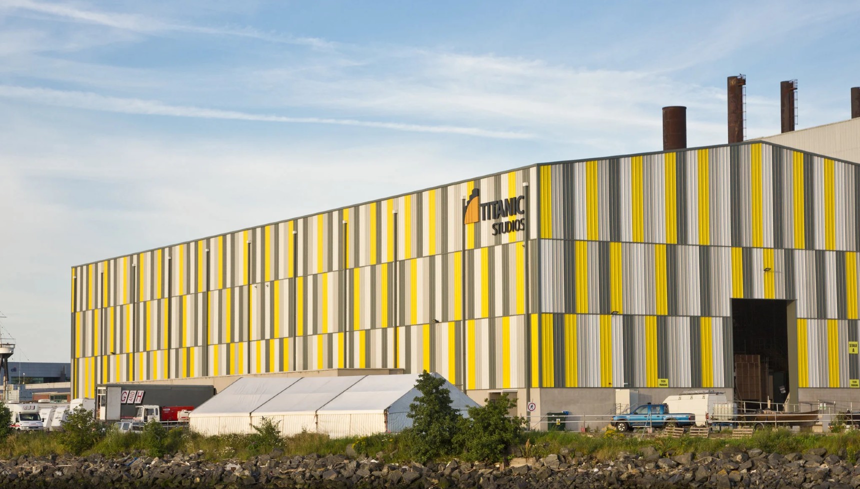 The yellow Titanic Studios building