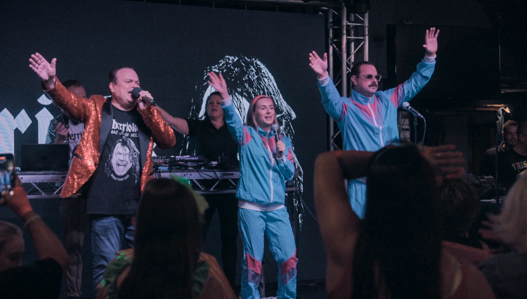 Shaun Williamson on stage doing Barrioke