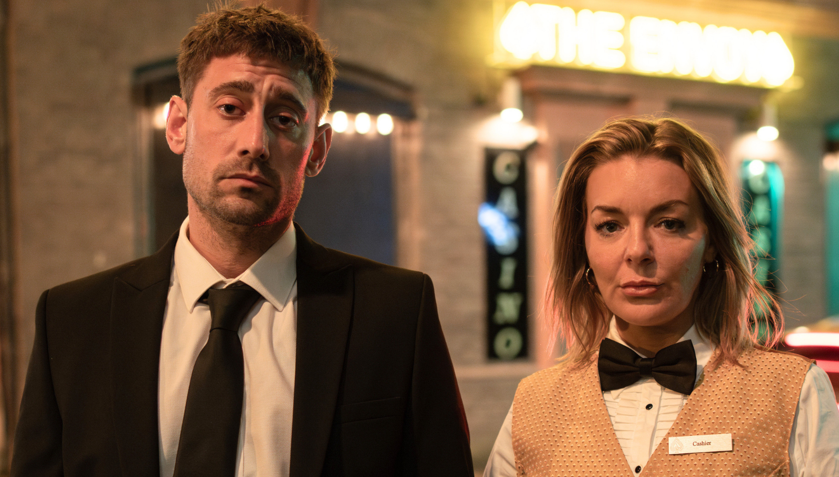 Michael Socha and Sheridan Smith as Matty and Leanne in The Cage