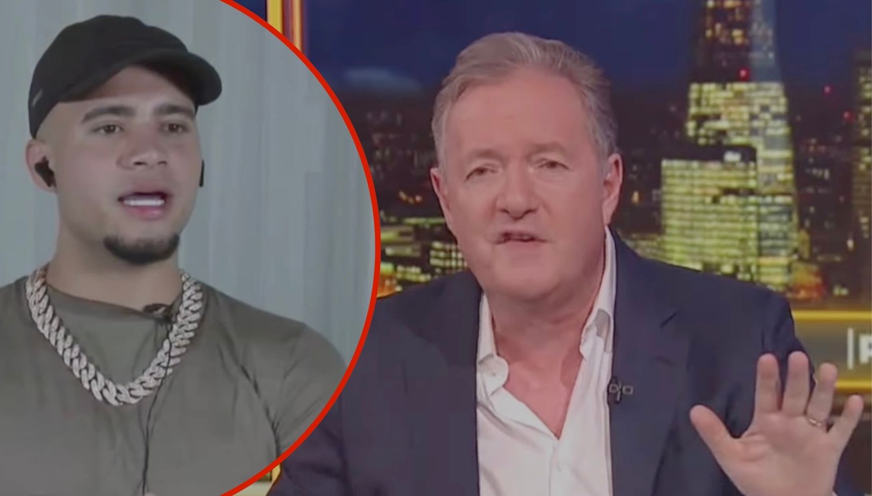 Piers Morgan abruptly storms off set following heated row with HSTikkyTokky after showing his wife's pool pic