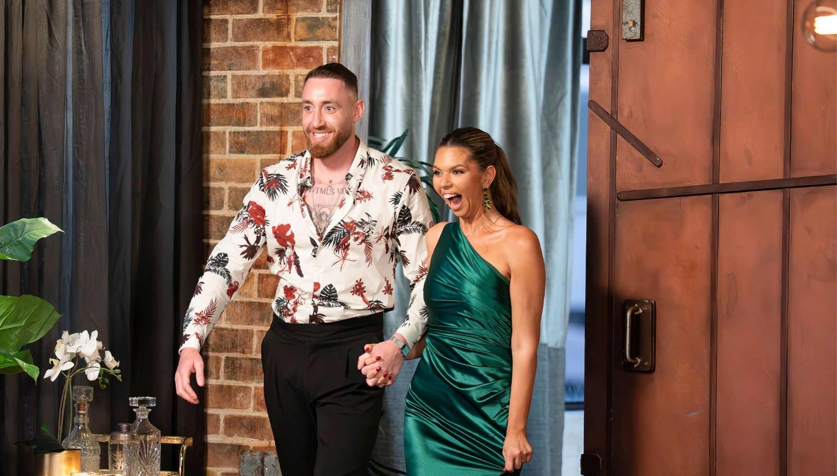 Bec and Danny arriving to the MAFS Australia dinner party